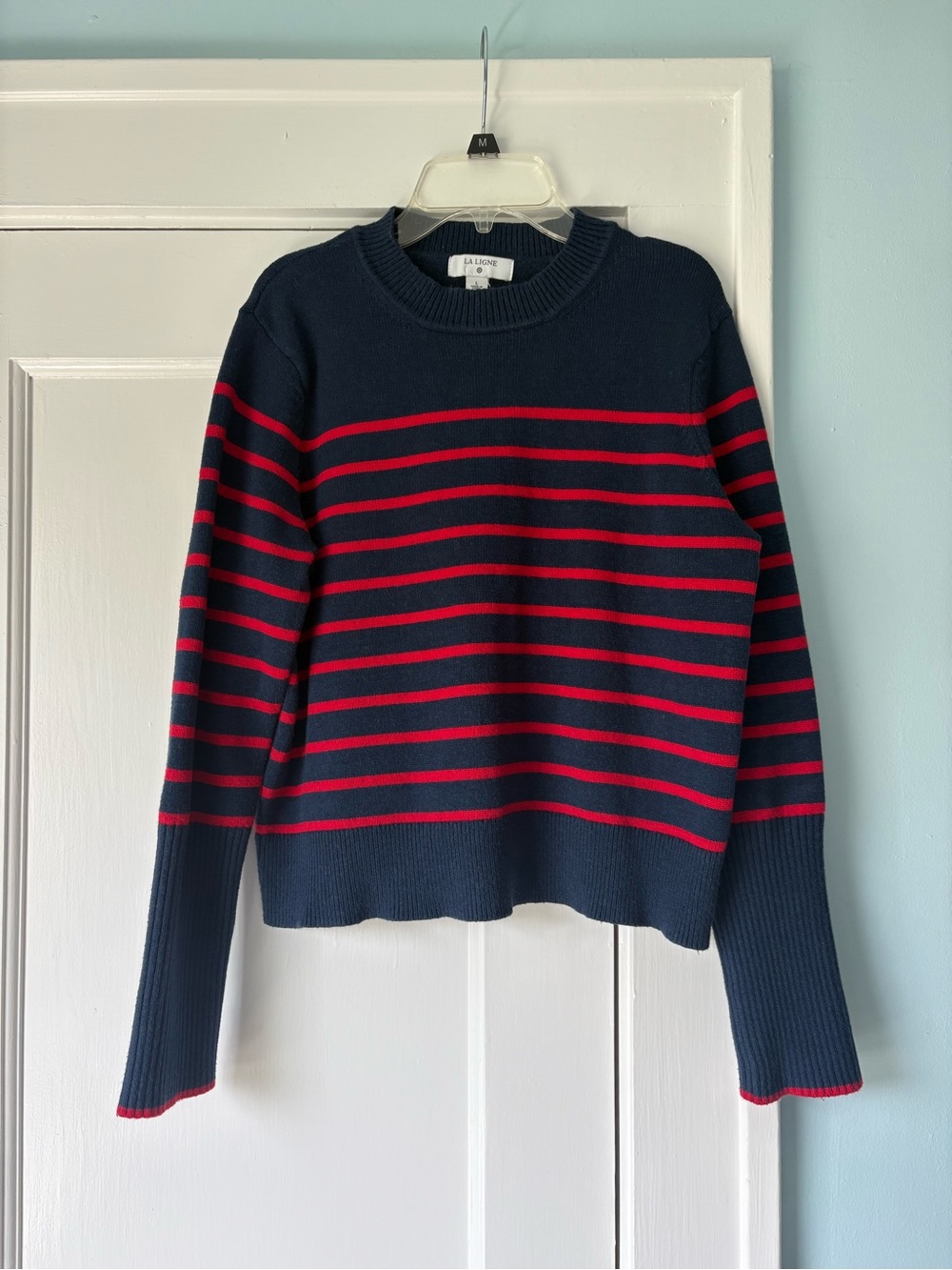 La Ligne x Target Striped Crewneck Sweater Navy Blue & Red Knit Cashmere Blend L